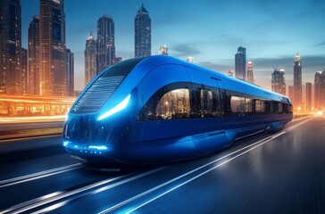 Futuristic High-Speed Train in Modern City at Night