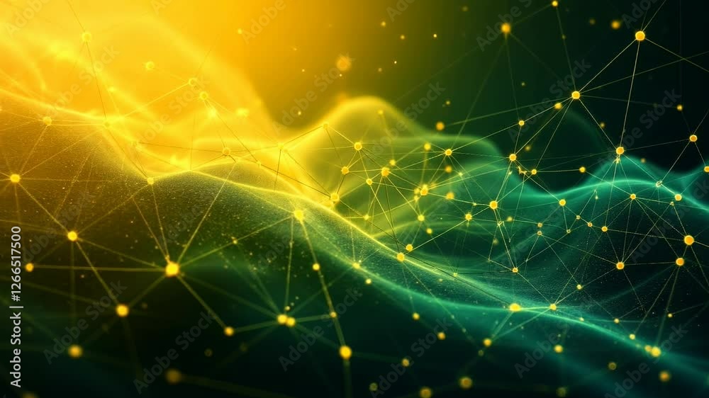 Poster dynamic flowing energy waves with glowing nodes and connecting lines in abstract motion