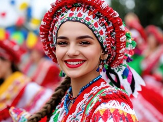 Fototapeta premium Captivating Traditional Bulgarian Dance Celebrated with Colorful Attire