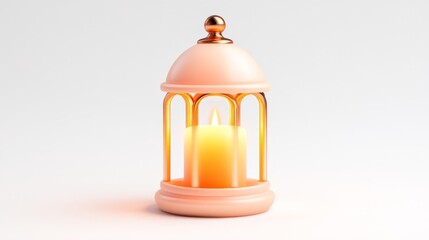 A Lantern with a Flickering Candle on a White Background. Generative AI