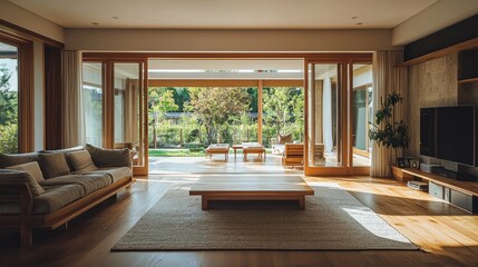 Obraz premium Modern Living Room with Large Windows and Natural Light