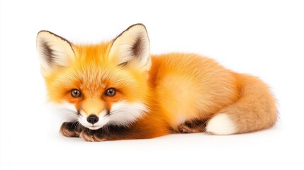 Obraz premium Close-up of a Fox Resting on a White Background. Generative AI
