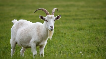 there is a goat that is standing in the grass