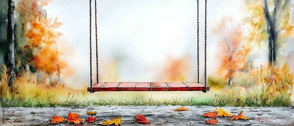 Wall mural a serene swing hangs amidst colorful autumn foliage, evoking a sense of nostalgia and tranquility in