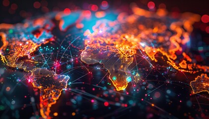 Wonderful world view futuristic international telecommunication network, concept about global connection and information, background with dynamic gradient line flows connecting between countries