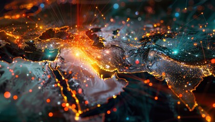 Wonderful world view futuristic international telecommunication network, concept about global connection and information, background with dynamic gradient line flows connecting between countries