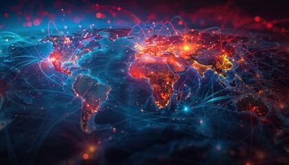 Wonderful world view futuristic international telecommunication network, concept about global connection and information, background with dynamic gradient line flows connecting between countries
