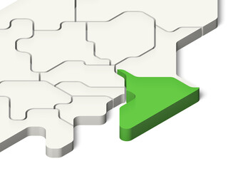 日本地図　千葉県（背景透過、影付き）