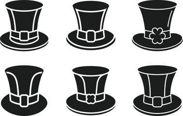St. Patrick’s Day Top Hat Silhouette Set – Lucky Shamrock Vector Icons
