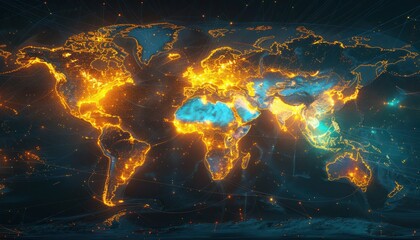 Wonderful world view futuristic international telecommunication network, concept about global connection and information, background with dynamic gradient line flows connecting between countries