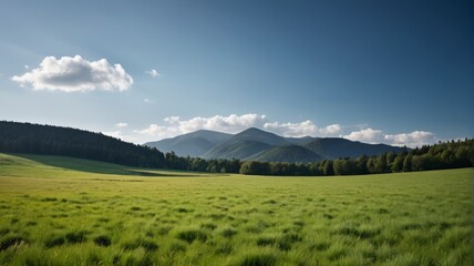 Fototapeta premium grassy field with mountains in the background