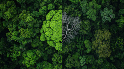 Rapid deforestation impact on lush green forest