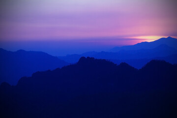 The scenery after sunset in the western forests of Thailand.