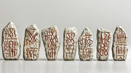 Ancient carved stones on a plain background