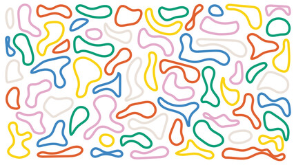 Abstract fluid blobs with vibrant outlines, ideal for speech bubbles, backgrounds, and creative decor. High quality vector set with organic, irregular shapes for versatile design projects.