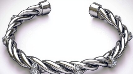 Naklejka premium Silver twisted bangle bracelet, studio shot, white background, jewelry display