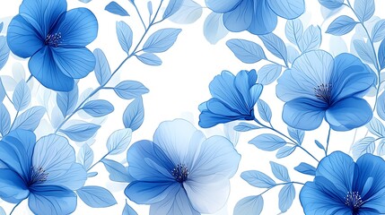 Blue floral design, botanical illustration, white background, website banner