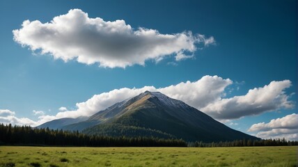 Fototapeta premium mountains and trees in the distance with a blue sky and clouds