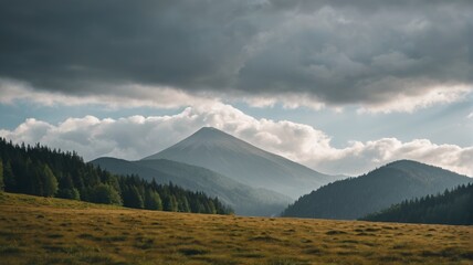 Fototapeta premium mountains with a few trees and a few clouds in the sky