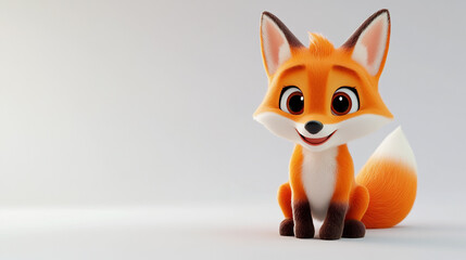 Obraz premium Cute fox cartoon character with a joyful extyession and fluffy tail sitting on a plain background
