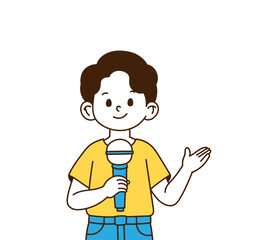 The man holding the microphone.