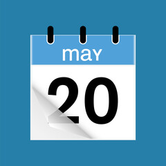 20th May daily calendar icon template. May 20 day calendar design. Single day calendar in vector illustration flat style.