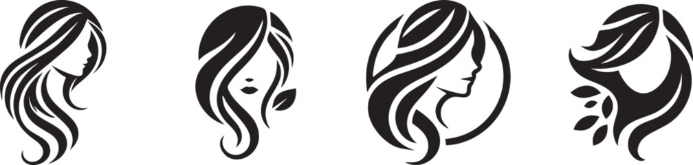 Four stylized female head silhouettes.