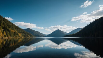 there is a lake with a mountain in the background and a few clouds in the sky