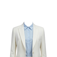 White women's suit paired with light blue shirt for elegant contrast in a stylish formal look