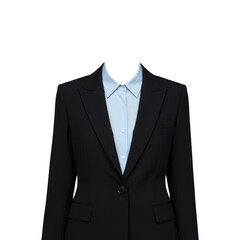 Dress-like women's suit with blue shirt styled uniquely for a modern and chic look