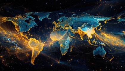 Wonderful world view futuristic international telecommunication network, concept about global connection and information, background with dynamic gradient line flows connecting between countries