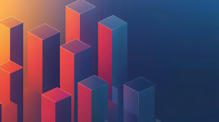 Fototapeta premium Isometric Columns Background with Red and Blue Gradient for Business Presentation