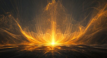 The light of the sun shines on an abstract background, creating rays that radiate outwards from its center. 