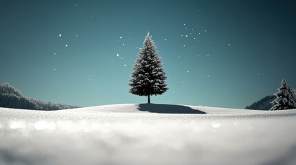 snowy landscape with single tree standing tall and serene