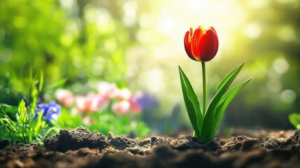 Obraz premium Red tulip flower in the garden
