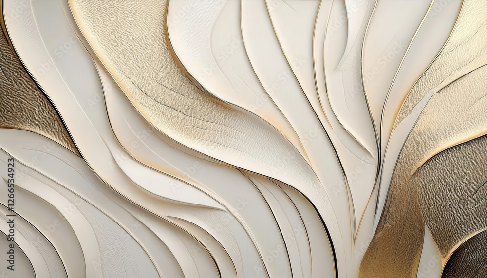 Poster abstract golden and beige textured waves with smooth curved lines and soft gradients, graphic design for modern decor