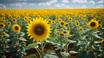 Fototapeta premium there is a large field of sunflowers with a blue sky in the background