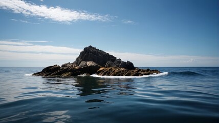 there is a small rock in the middle of the ocean