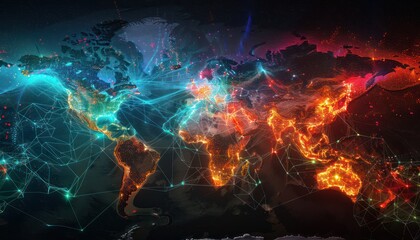 Wonderful world view futuristic international telecommunication network, concept about global connection and information, background with dynamic gradient line flows connecting between countries