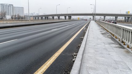 City highway overpass, winter day, traffic, urban landscape, transport