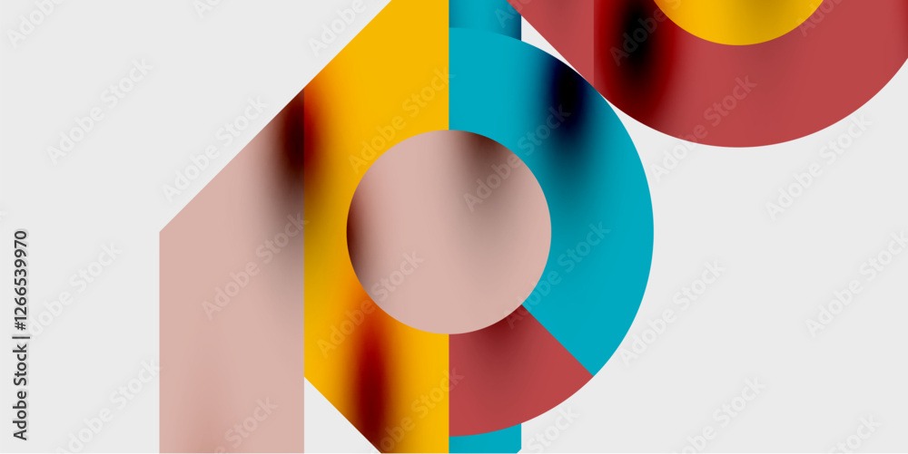 Fototapete Modern abstract background featuring circles, lines, and triangles in a dynamic geometric composition. Perfect for stylish, tech, or creative-themed designs