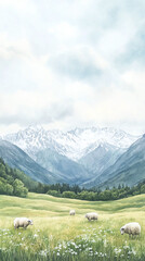 Majestic Mountain Valley Landscape with Sheep