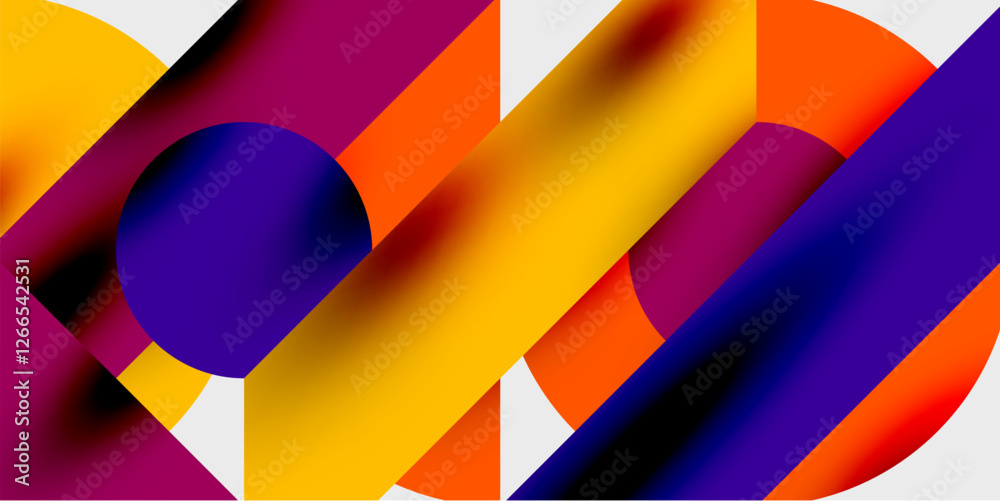 Fototapete Detailed composition of circles, semicircles, and triangles with glossy effects and smooth gradients. A sleek and modern vector design for creative and tech-inspired projects
