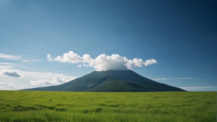 there is a large mountain with a cloud in the sky
