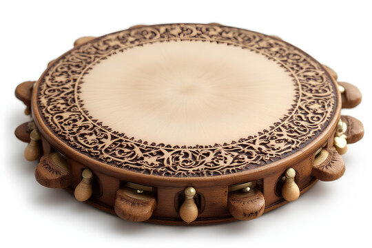 Ornate Dayereh a beautifully crafted Persian frame drum with intricate floral patterns, a traditional musical instrument celebrating Nowruz