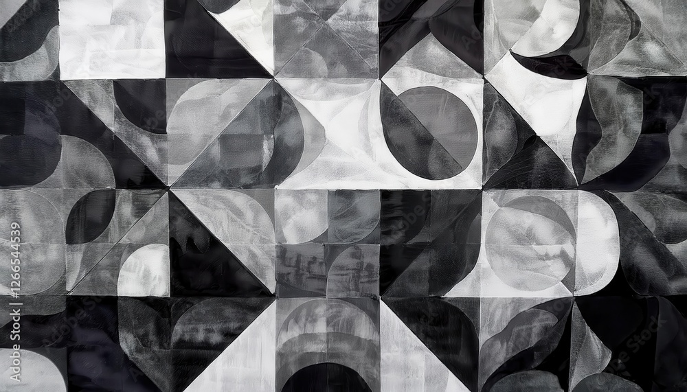 Leinwandbilder abstract geometric monochrome artwork with intersecting circles, squares, and triangular forms in bl