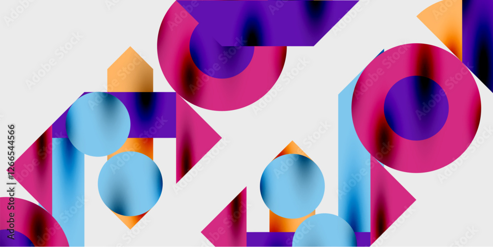 Fototapete Modern abstract background featuring circles, lines, and triangles in a dynamic geometric composition. Perfect for stylish, tech, or creative-themed designs