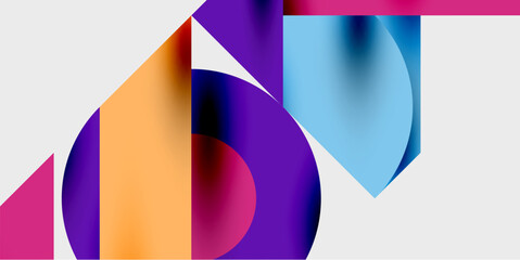 Obraz premium Modern abstract background featuring circles, lines, and triangles in a dynamic geometric composition. Perfect for stylish, tech, or creative-themed designs