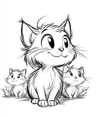 Fototapeta premium Adorable Mother Cat and Kittens - Cute Cartoon Illustration
