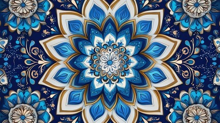Blue and white floral mandala pattern
